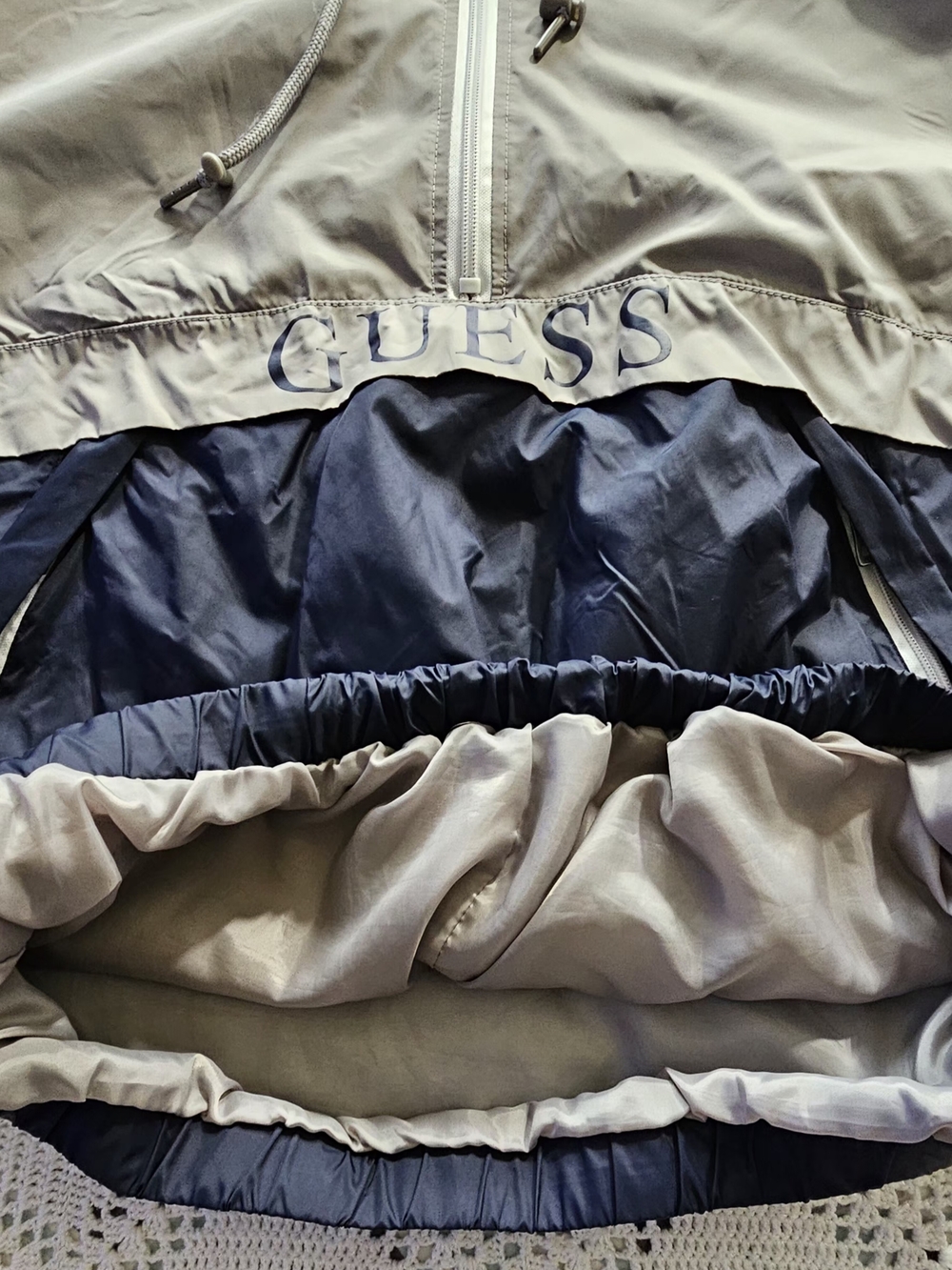 GUESS Color Block Windbreaker Jacket - Gray Navy Hoodie L - Picture 6 of 10